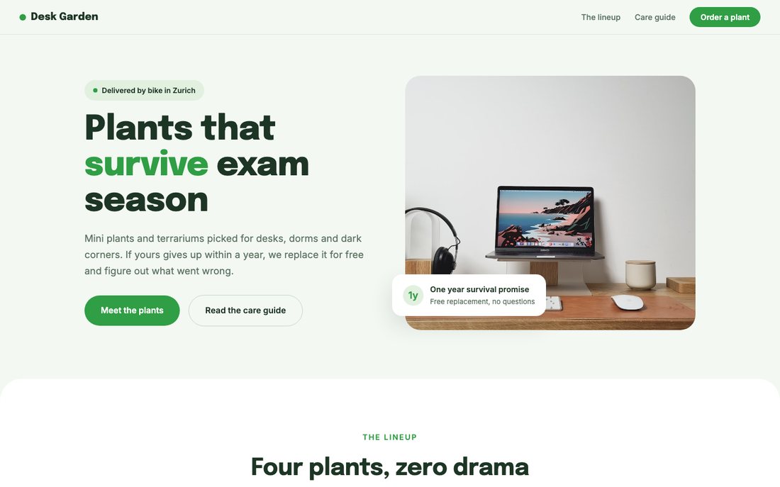 Screenshot of the Desk Garden starter design