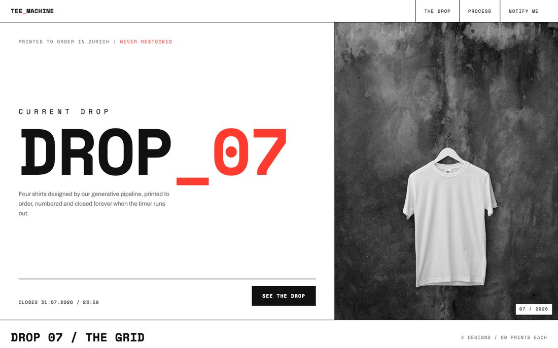 Screenshot of the Tee Machine starter design