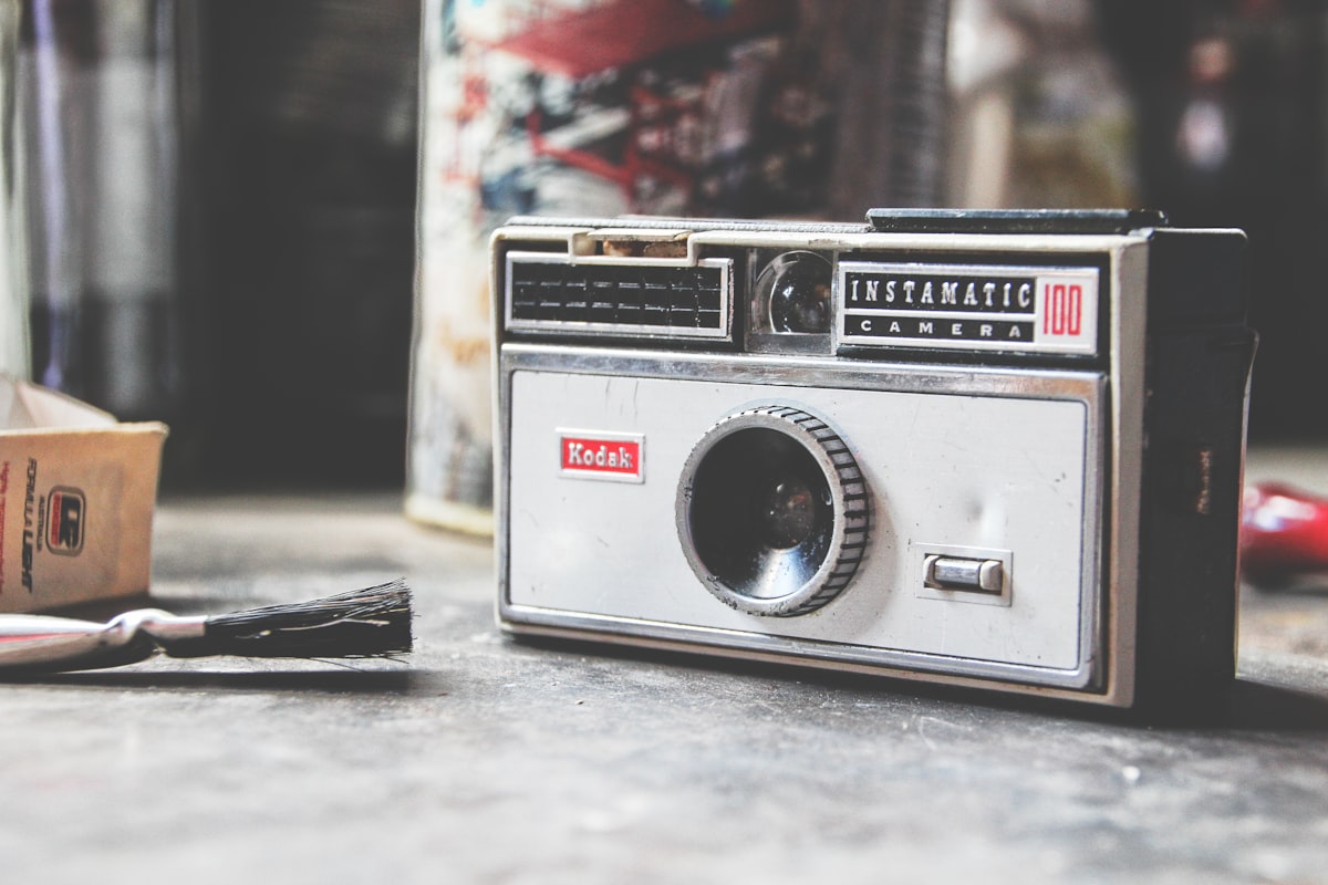 Vintage Kodak film camera on a table
